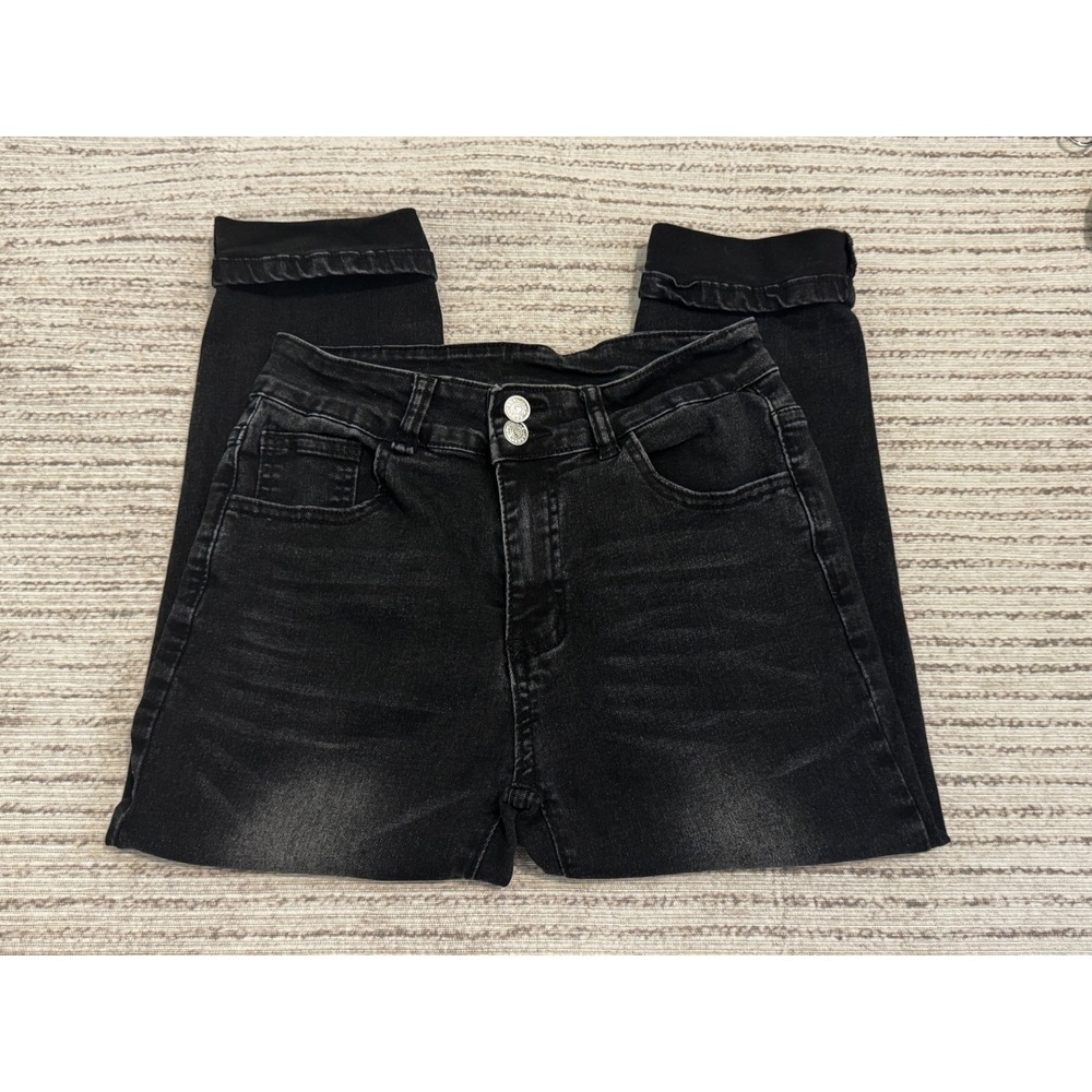 Shein Womens Black High Rise Double Button Cuffed Cropped Jeans Size 6